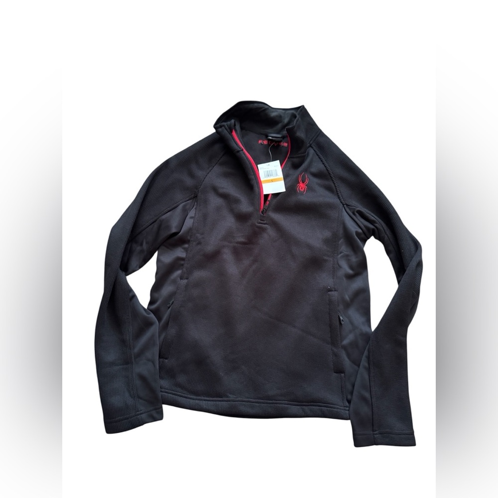 SPYDER Outbound Black & Red Pullover 1/4 Zip Sweater Mens SMALL - NWT